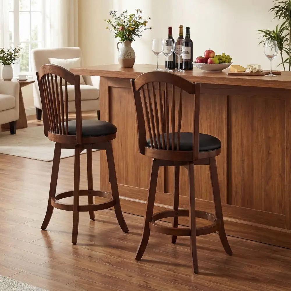 Swivel Bar Stools with Backrests and Wood Frame for Kitchen Island-24 Inch - Bar Stools