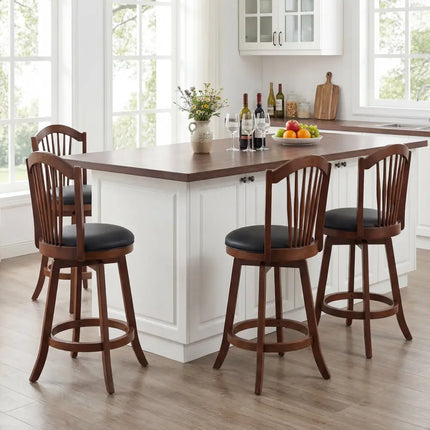 Swivel Bar Stools with Backrests and Wood Frame for Kitchen Island-24 Inch - Bar Stools