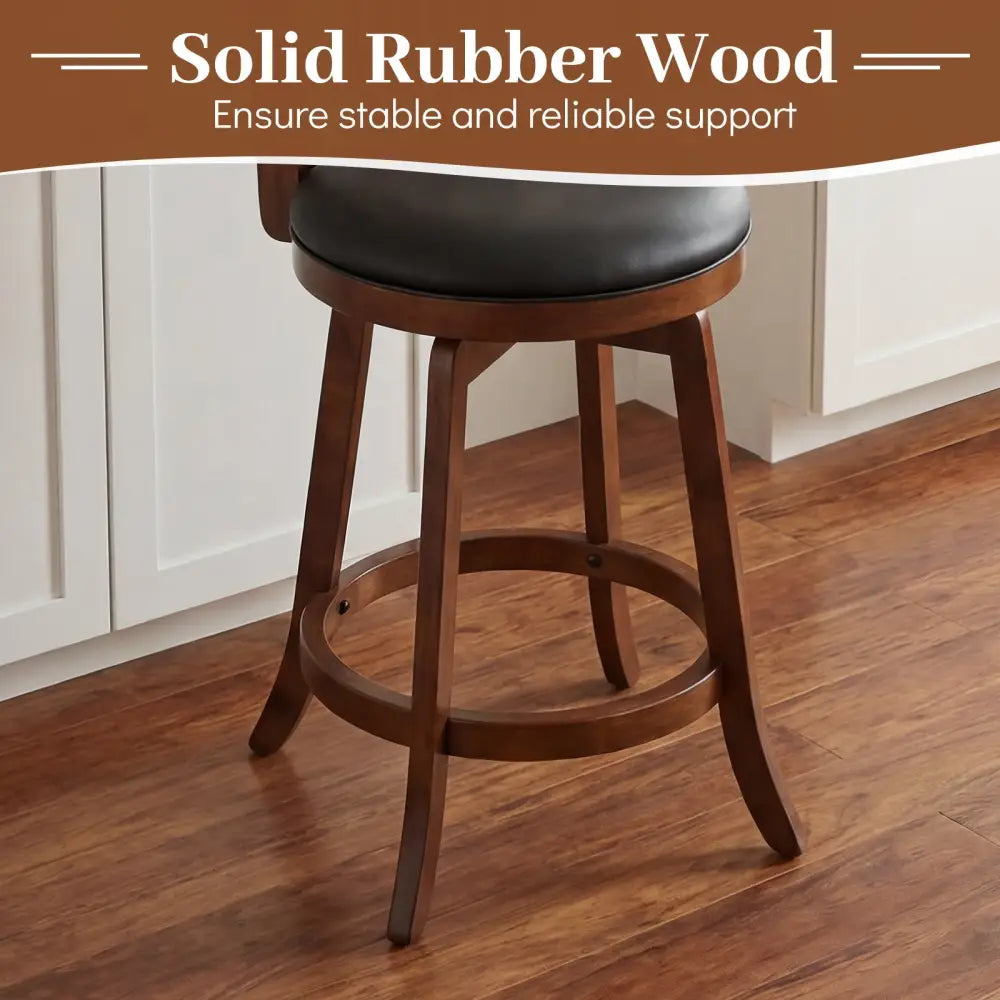 Swivel Bar Stools with Backrests and Wood Frame for Kitchen Island-24 Inch - Bar Stools