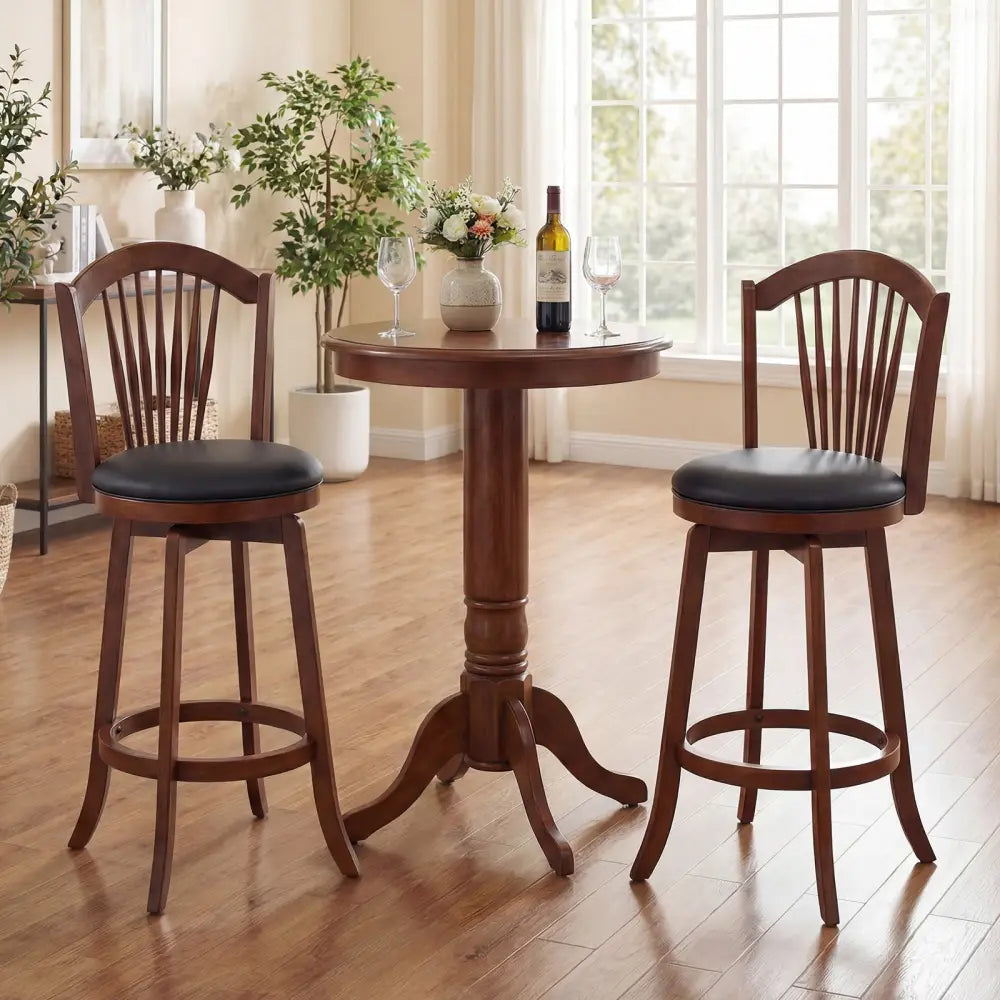 Swivel Bar Stools with Backrests and Wood Frame for Kitchen Island-29 Inch - Bar Stools
