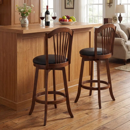 Swivel Bar Stools with Backrests and Wood Frame for Kitchen Island-29 Inch - Bar Stools