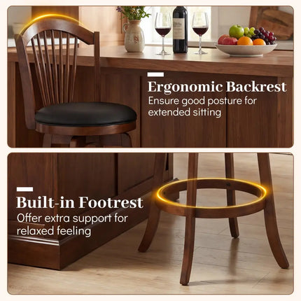 Swivel Bar Stools with Backrests and Wood Frame for Kitchen Island-29 Inch - Bar Stools