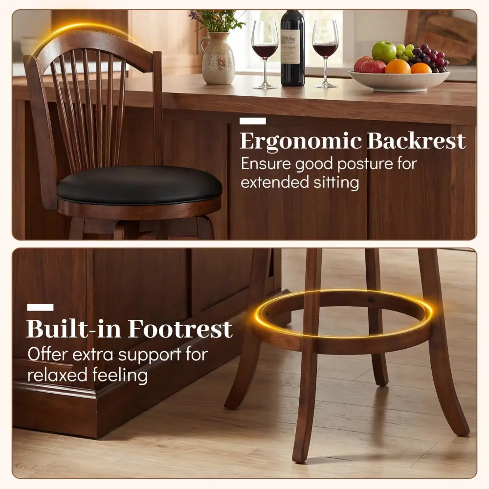 Swivel Bar Stools with Backrests and Wood Frame for Kitchen Island-29 Inch - Bar Stools