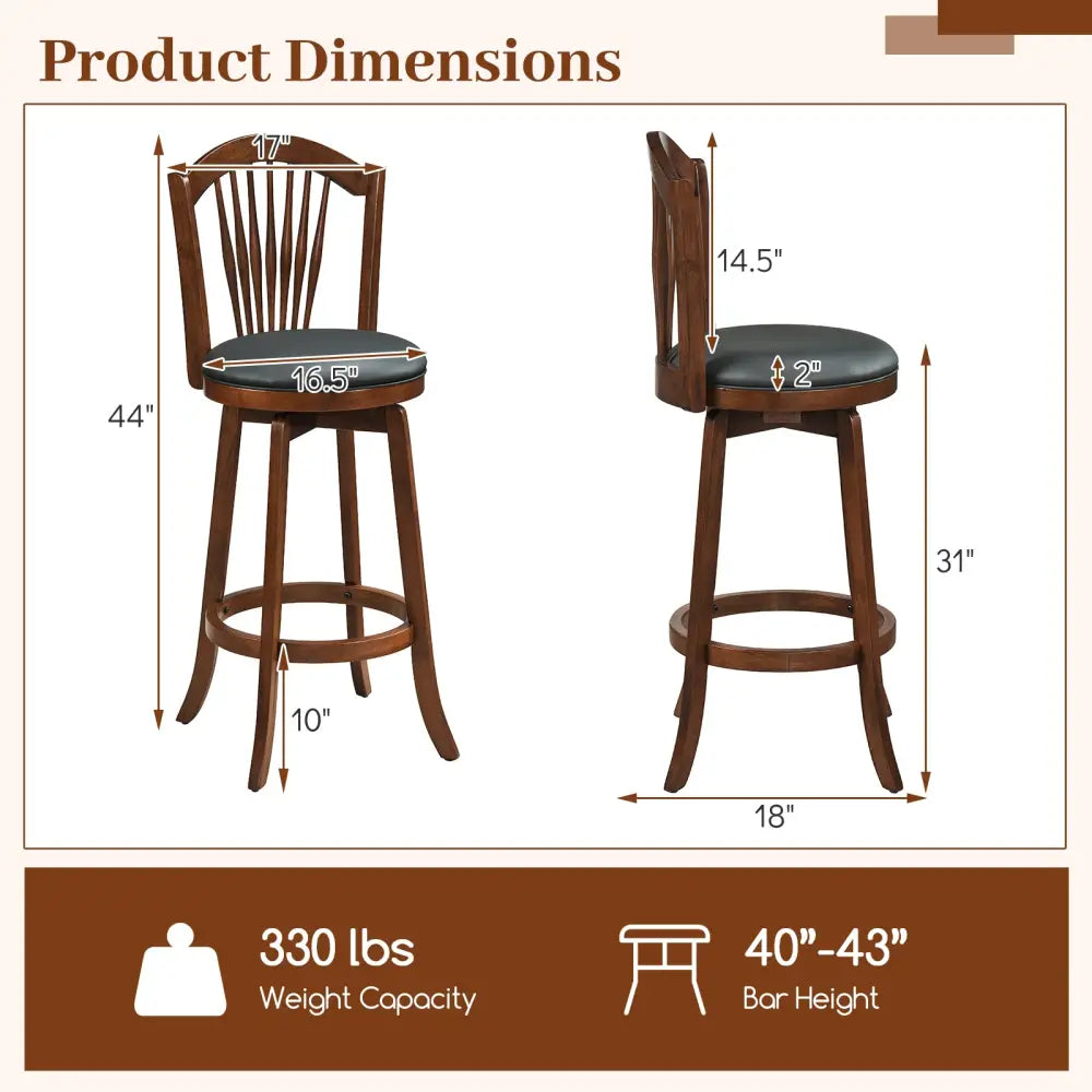 Swivel Bar Stools with Backrests and Wood Frame for Kitchen Island-29 Inch - Bar Stools