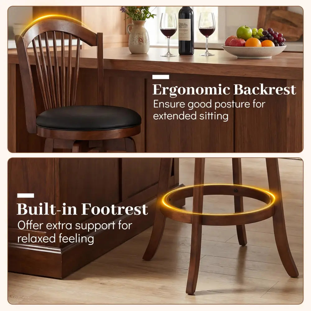 Swivel Bar Stools with Backrests and Wood Frame for Kitchen Island-29 Inch - Bar Stools