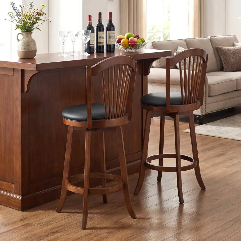 Swivel Bar Stools with Backrests and Wood Frame for Kitchen Island-29 Inch - Bar Stools