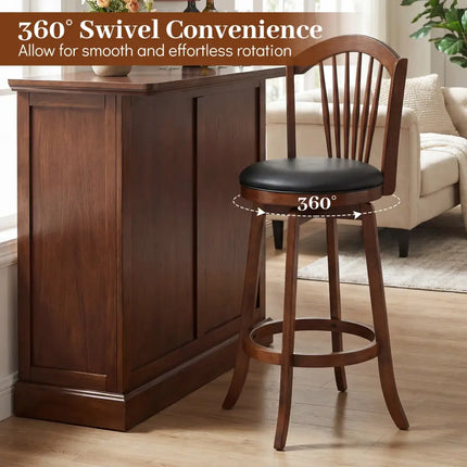 Swivel Bar Stools with Backrests and Wood Frame for Kitchen Island-29 Inch - Bar Stools