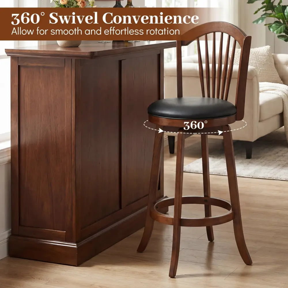 Swivel Bar Stools with Backrests and Wood Frame for Kitchen Island-29 Inch - Bar Stools