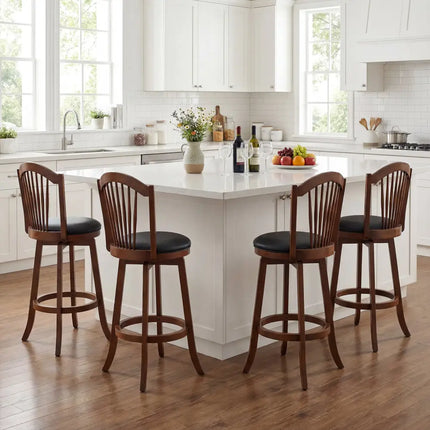 Swivel Bar Stools with Backrests and Wood Frame for Kitchen Island-29 Inch - Bar Stools