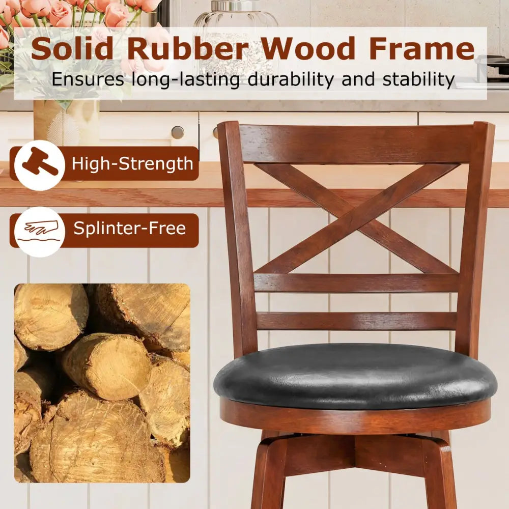 Swivel Barstools Set of 2 with Backrest and Footrest-24 Inches - Bar Stools