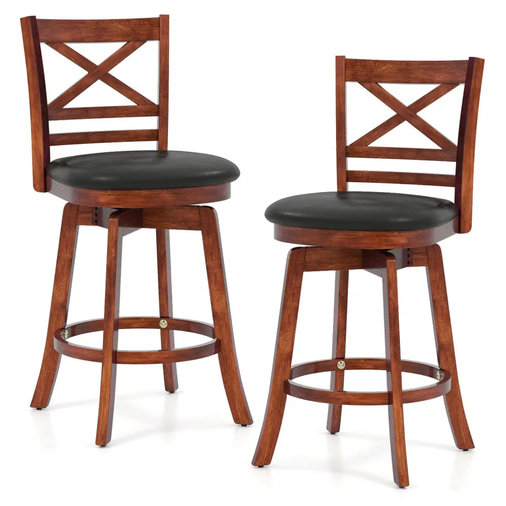 Swivel Barstools Set of 2 with Backrest and Footrest-24 Inches - Bar Stools