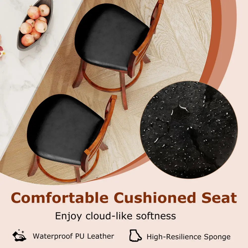 Swivel Barstools Set of 2 with Backrest and Footrest-24 Inches - Bar Stools
