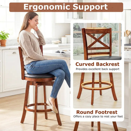 Swivel Barstools Set of 2 with Backrest and Footrest-24 Inches - Bar Stools