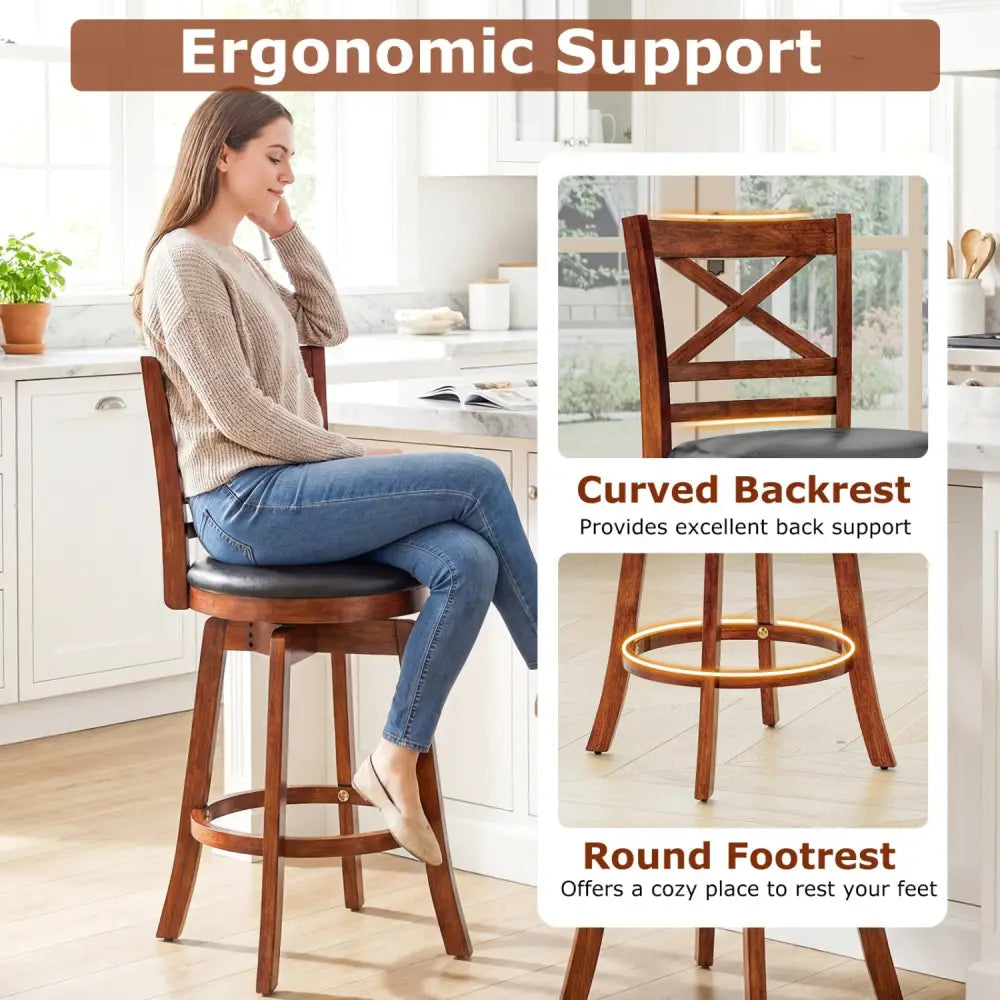 Swivel Barstools Set of 2 with Backrest and Footrest-24 Inches - Bar Stools