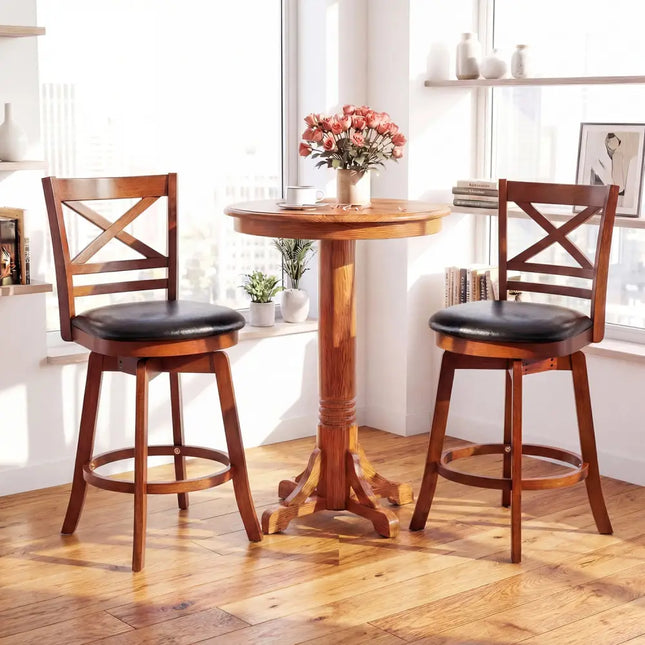 Swivel Barstools Set of 2 with Backrest and Footrest-24 Inches - Bar Stools