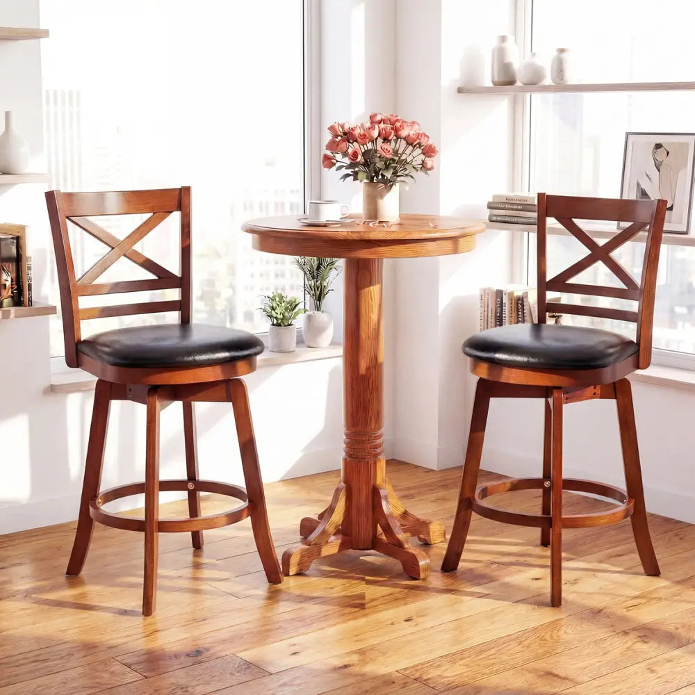 Swivel Barstools Set of 2 with Backrest and Footrest-24 Inches - Bar Stools