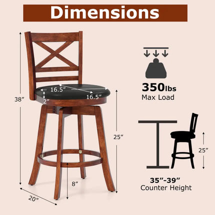Swivel Barstools Set of 2 with Backrest and Footrest-24 Inches - Bar Stools