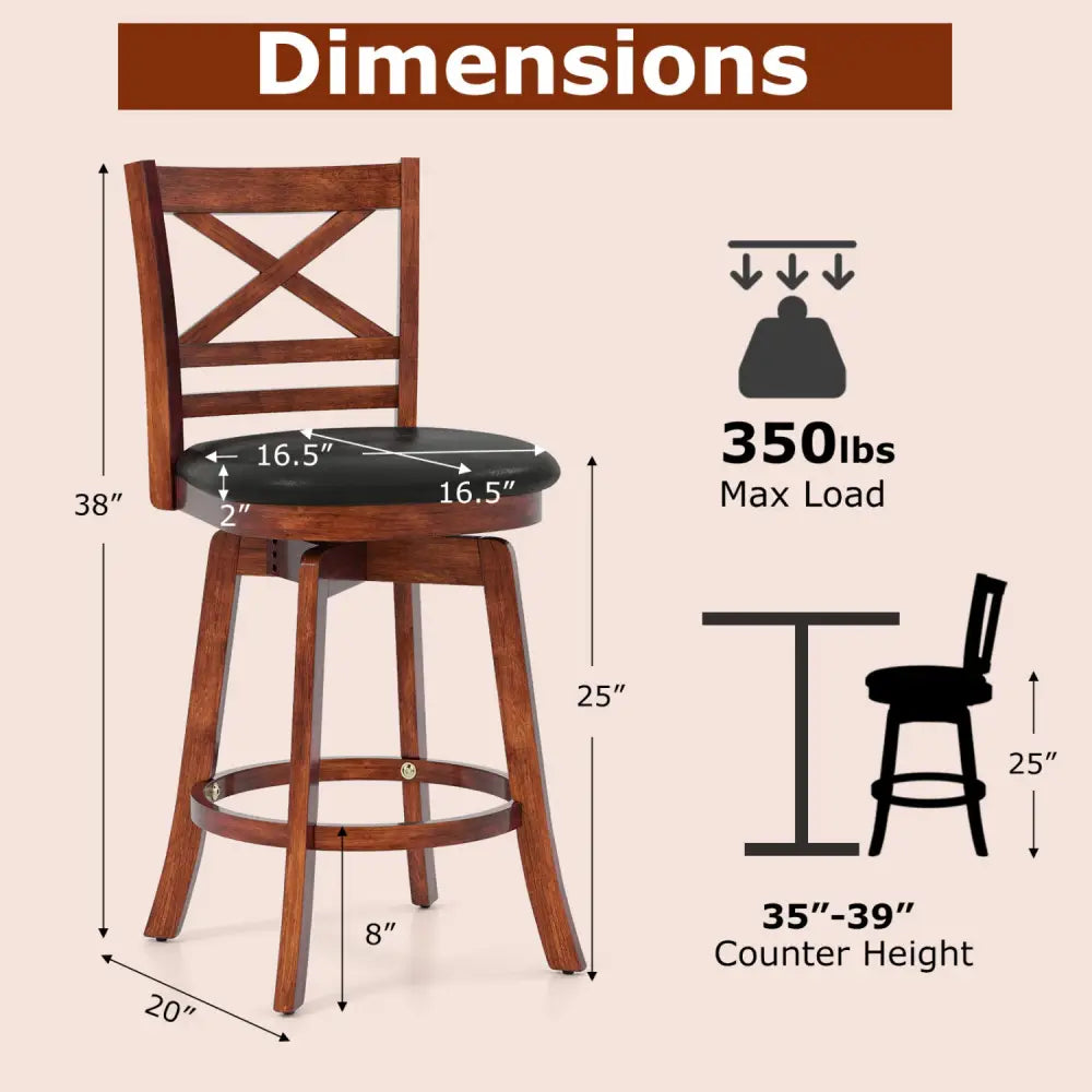 Swivel Barstools Set of 2 with Backrest and Footrest-24 Inches - Bar Stools