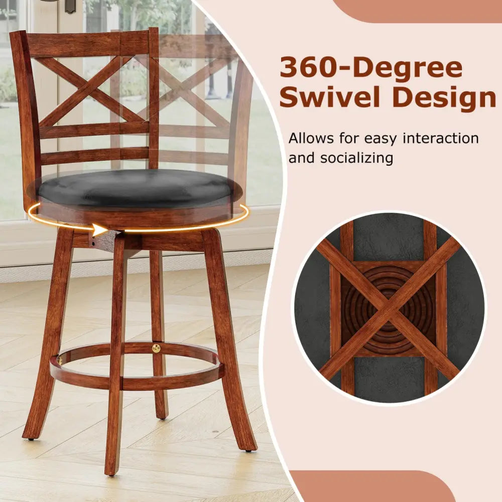 Swivel Barstools Set of 2 with Backrest and Footrest-24 Inches - Bar Stools
