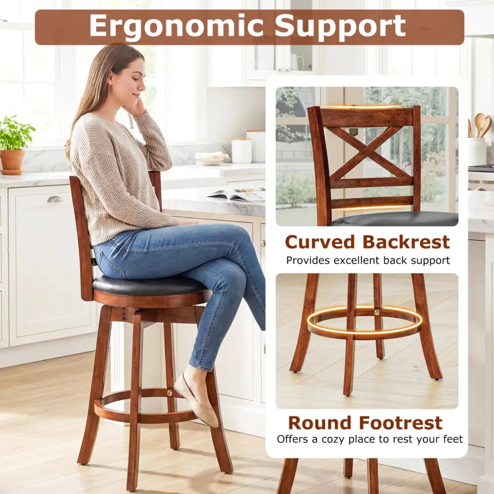 Swivel Barstools Set of 2 with Backrest and Footrest-24 Inches - Bar Stools