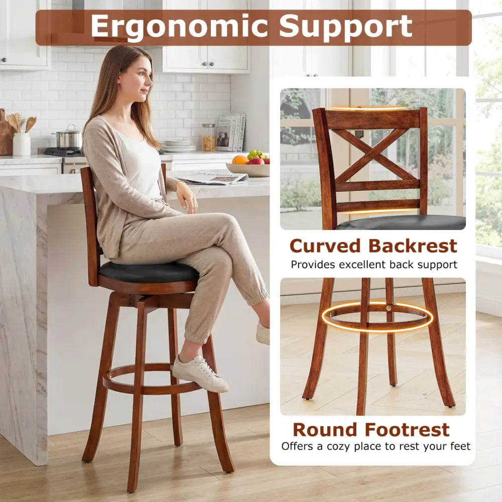 Swivel Barstools Set of 2 with Backrest and Footrest-29 Inches - Bar Stools