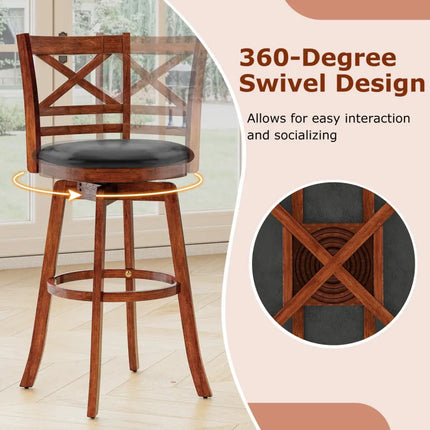 Swivel Barstools Set of 2 with Backrest and Footrest-29 Inches - Bar Stools