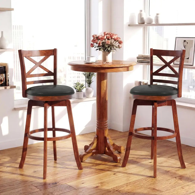 Swivel Barstools Set of 2 with Backrest and Footrest-29 Inches - Bar Stools