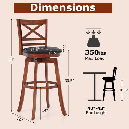 Swivel Barstools Set of 2 with Backrest and Footrest-29 Inches - Bar Stools