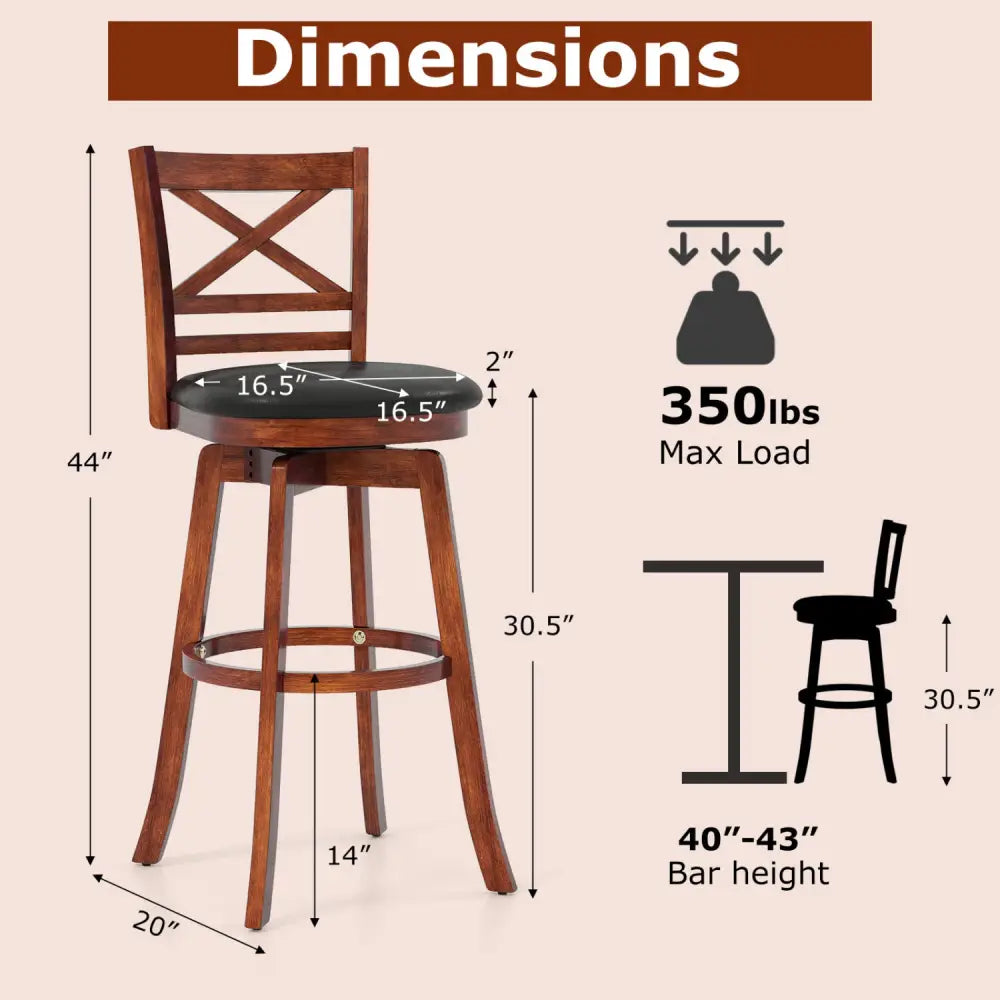 Swivel Barstools Set of 2 with Backrest and Footrest-29 Inches - Bar Stools