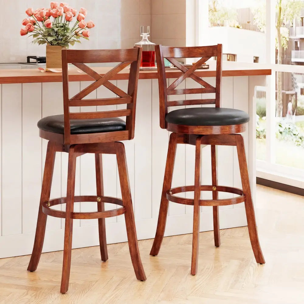 Swivel Barstools Set of 2 with Backrest and Footrest-29 Inches - Bar Stools