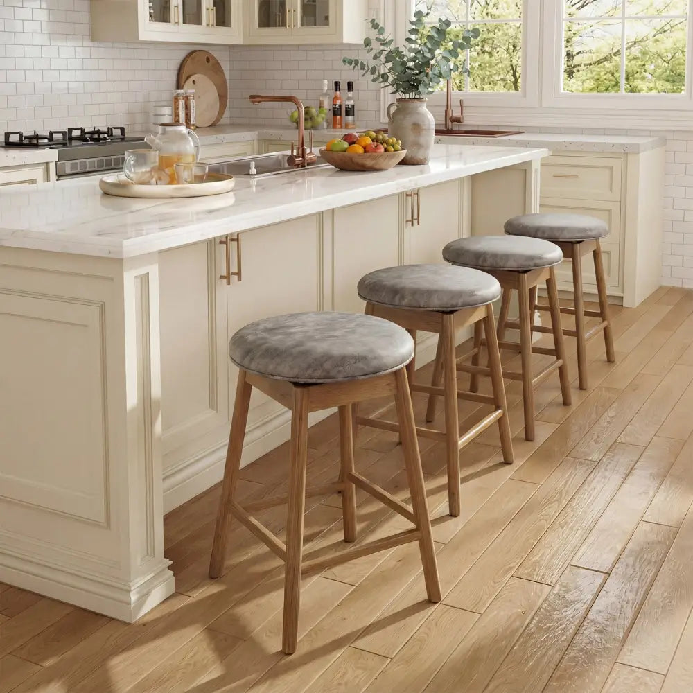 Swivel Counter Height Barstools with Solid Wood Legs and Footrests-Set of 2 - Bar Stools