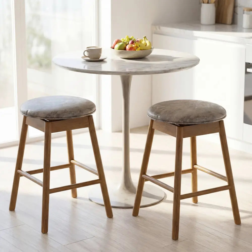 Swivel Counter Height Barstools with Solid Wood Legs and Footrests-Set of 2 - Bar Stools