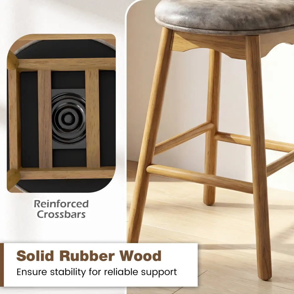 Swivel Counter Height Barstools with Solid Wood Legs and Footrests-Set of 2 - Bar Stools