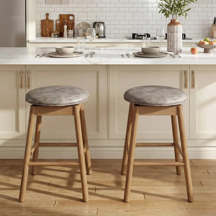 Swivel Counter Height Barstools with Solid Wood Legs and Footrests-Set of 2 - Bar Stools