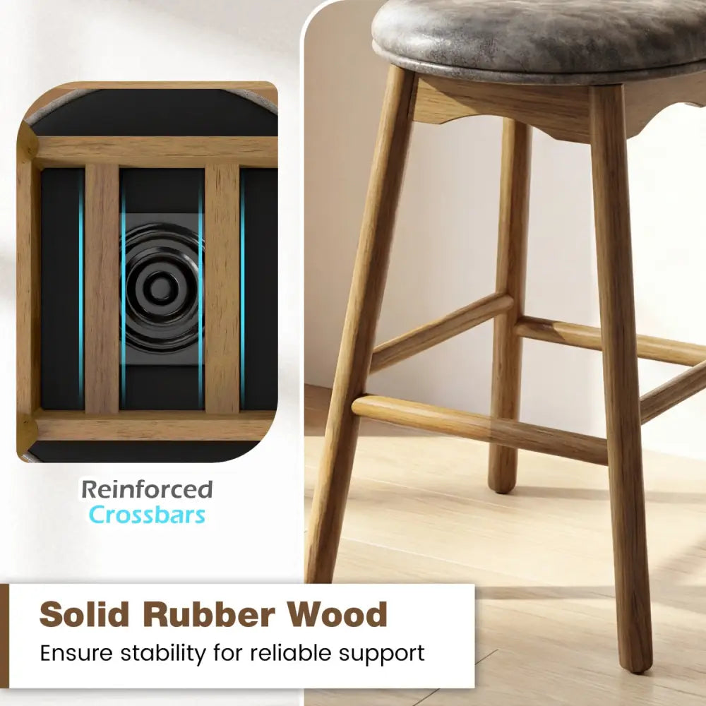 Swivel Counter Height Barstools with Solid Wood Legs and Footrests-Set of 2 - Bar Stools