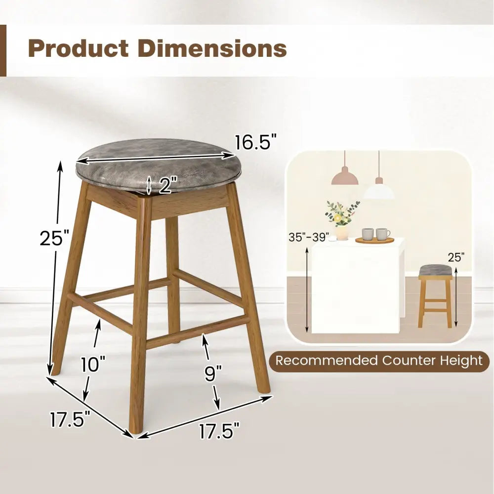 Swivel Counter Height Barstools with Solid Wood Legs and Footrests-Set of 2 - Bar Stools