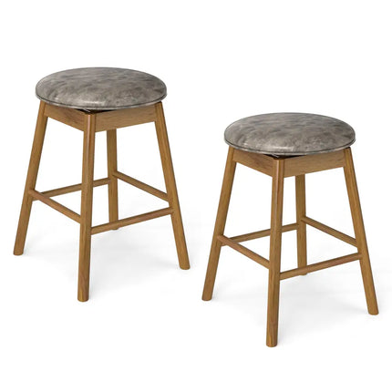 Swivel Counter Height Barstools with Solid Wood Legs and Footrests-Set of 2 - Bar Stools