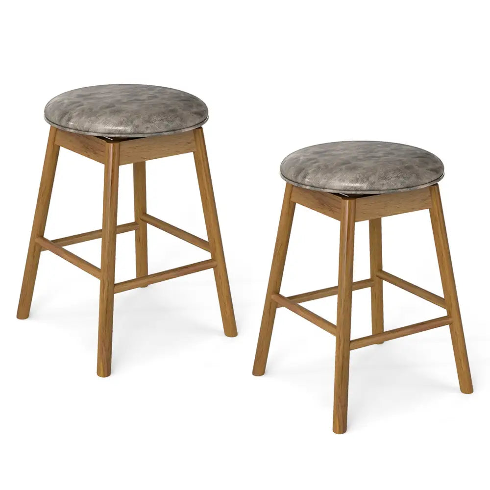 Swivel Counter Height Barstools with Solid Wood Legs and Footrests-Set of 2 - Bar Stools