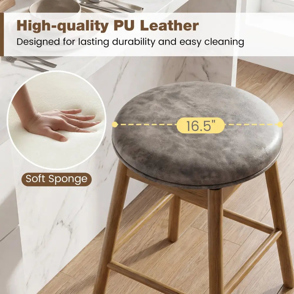 Swivel Counter Height Barstools with Solid Wood Legs and Footrests-Set of 2 - Bar Stools