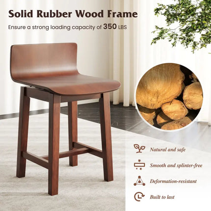 Swivel Dining Chair Set of 2 with Low Back and Curved Seat-Walnut - Walnut - Dining Chairs