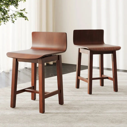 Swivel Dining Chair Set of 2 with Low Back and Curved Seat-Walnut - Walnut - Dining Chairs