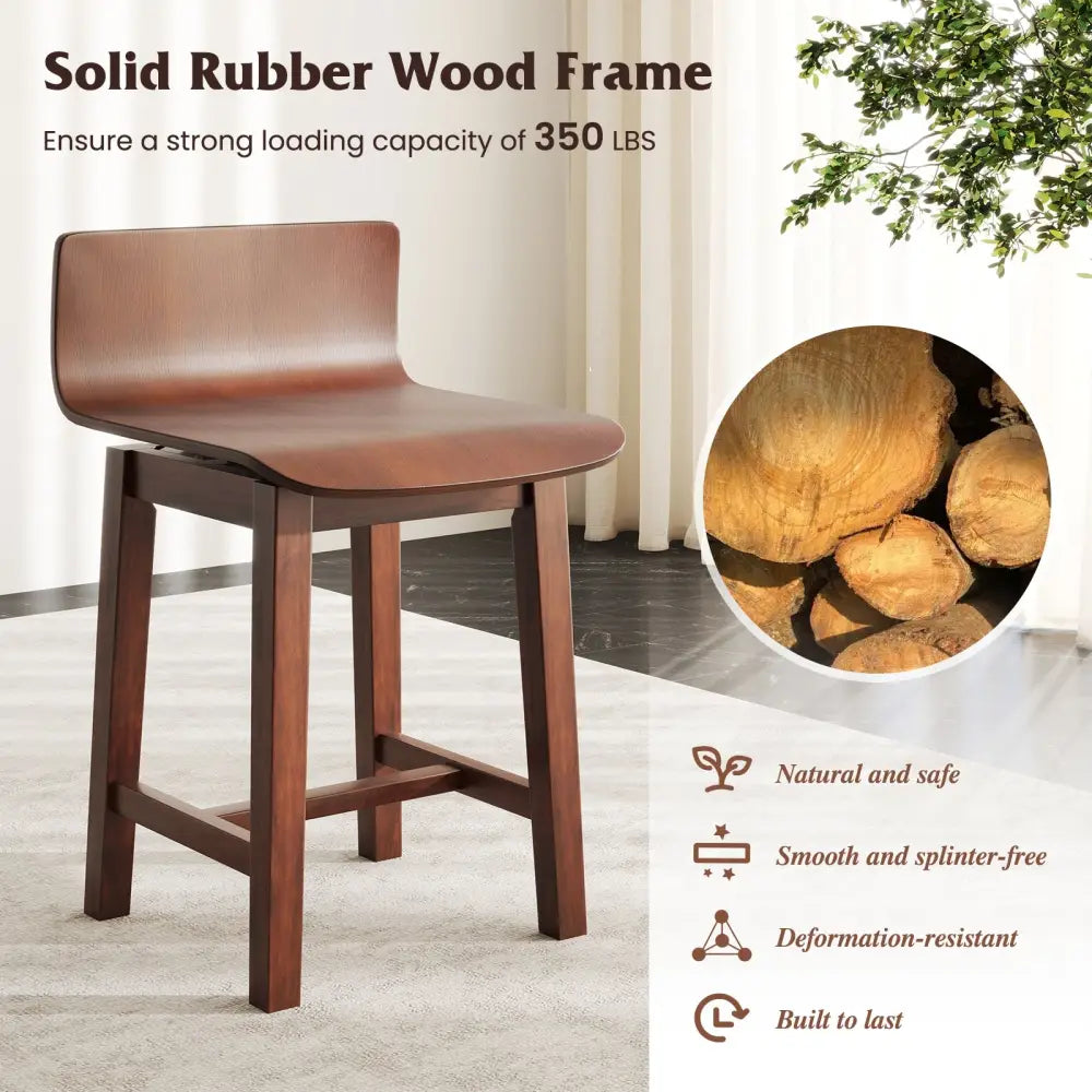 Swivel Dining Chair Set of 2 with Low Back and Curved Seat-Walnut - Walnut - Dining Chairs