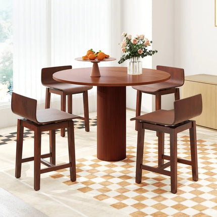 Swivel Dining Chair Set of 2 with Low Back and Curved Seat-Walnut - Walnut - Dining Chairs