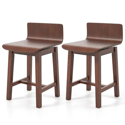 Swivel Dining Chair Set of 2 with Low Back and Curved Seat-Walnut - Walnut - Dining Chairs