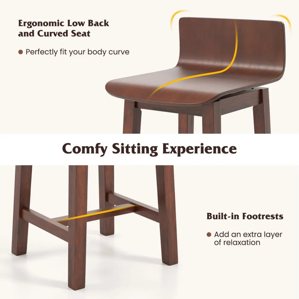 Swivel Dining Chair Set of 2 with Low Back and Curved Seat-Walnut - Walnut - Dining Chairs