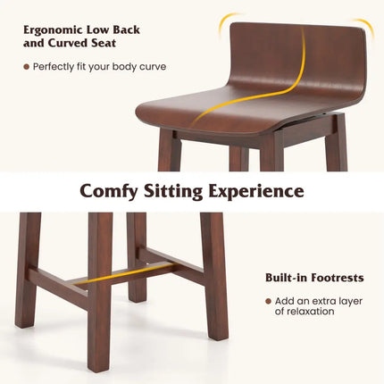 Swivel Dining Chair Set of 2 with Low Back and Curved Seat-Walnut - Walnut - Dining Chairs