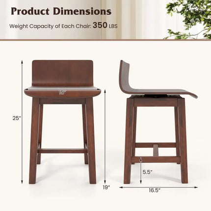 Swivel Dining Chair Set of 2 with Low Back and Curved Seat-Walnut - Walnut - Dining Chairs