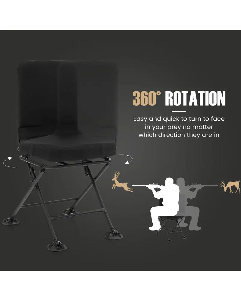 Swivel Folding Chair with Backrest and Padded Cushion-Black - Black - Camping Furniture