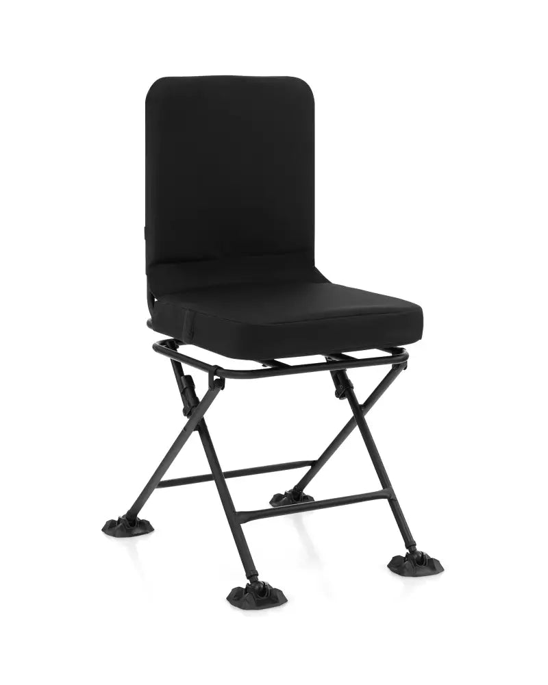 Swivel Folding Chair with Backrest and Padded Cushion-Black - Black - Camping Furniture