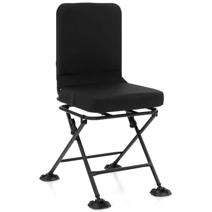 Swivel Folding Chair with Backrest and Padded Cushion-Black - Black - Camping Furniture